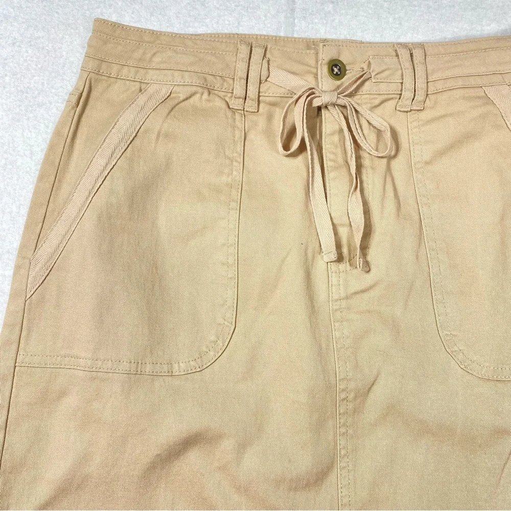 Falls Creek Midi Skirt Women's M Beige Tie Waist Pockets Split Hem Casual Boho